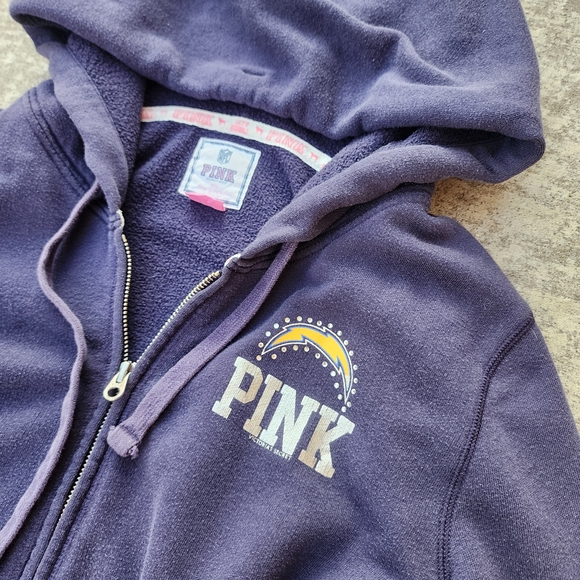 PINK Victoria's Secret Y2K Chargers Bling Logo Full Zip Hoodie Blue Jacket, Sz L - Picture 6 of 8